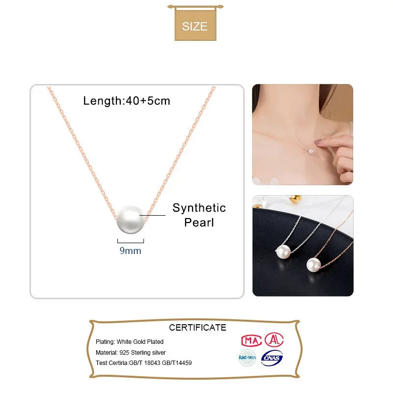 TrustDavis Minimalist 925 Sterling Silver Fashion Sweet 9mm Pearl Pendant Necklace For Women Party 925 Necklace Jewelry YQ193