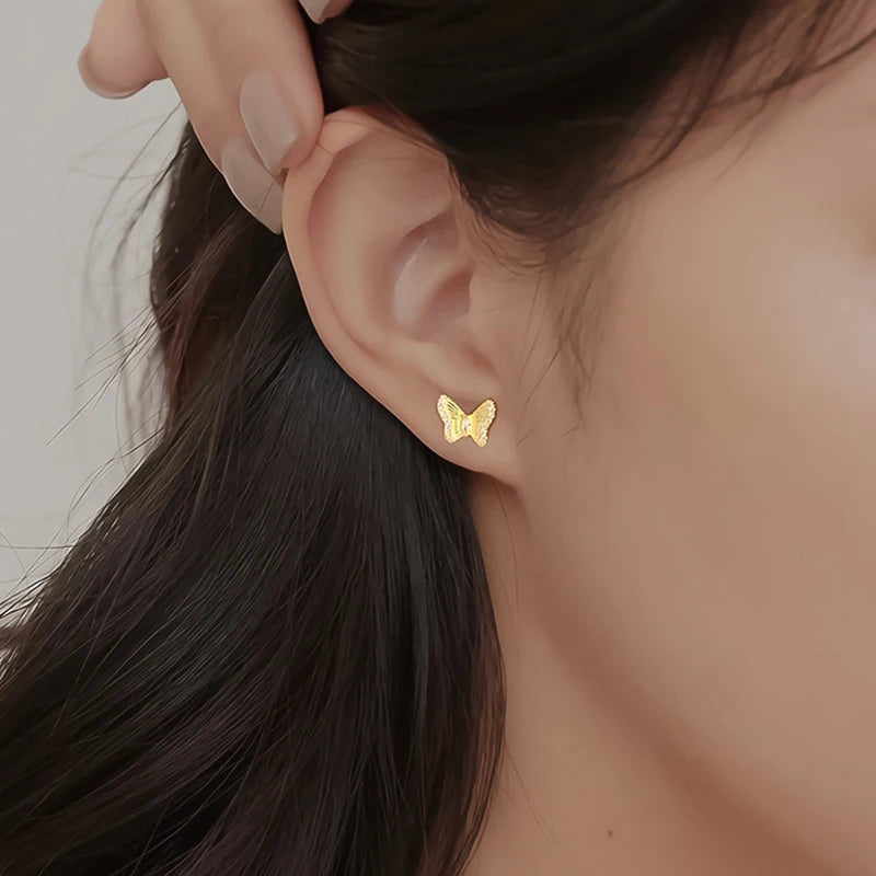 TrustDavis 2024 Real 925 Sterling Silver Sweet Butterfly Zircon Screw Stud Earrings For Daughter Girls Fine Jewelry Gift DS4595