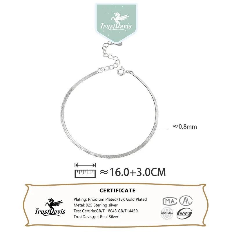 TrustDavis Girls 925 Sterling Silver Fashion Simple Snake Bracelet for Women Girl  Birthday Gift Fine Jewelry DS4704