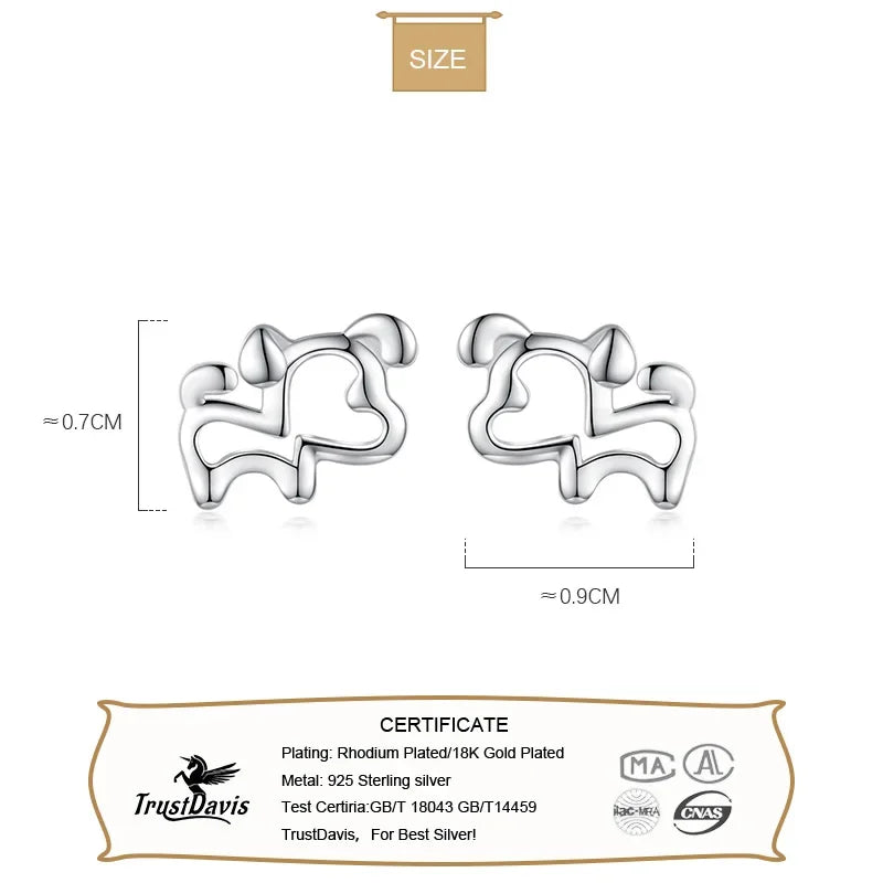 TrustDavis Authentic 100% 925 Sterling Silver Women Jewelry Fashion Cute Tiny Hollow Dog Stud Earrings For Daughter Girls DS288