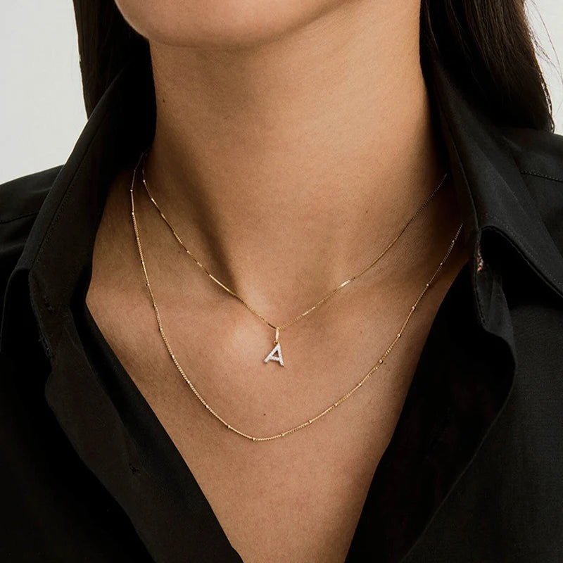 Trustdavis Real 925 Sterling Silver Feshion Simple 26 Letter Zircon Pendant DIY Accessories for Women Girls Fine Jewelry DS4738