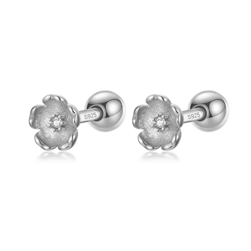 Flower Shiny CZ Bead Screw Stud Earrings For Women Wedding Fine Jewelry DA2491