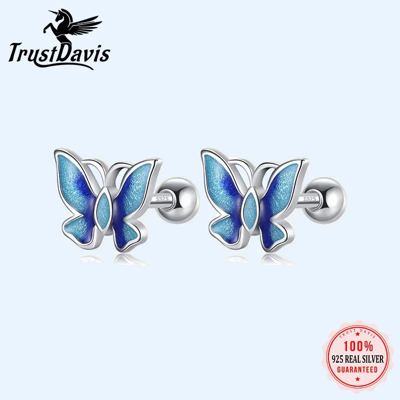 Blue Butterfly Screw Stud Earrings DB381