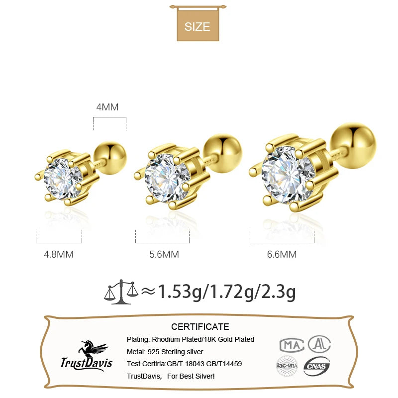 Six Claw Zircon CZ Screw Stud Earrings  DS3472