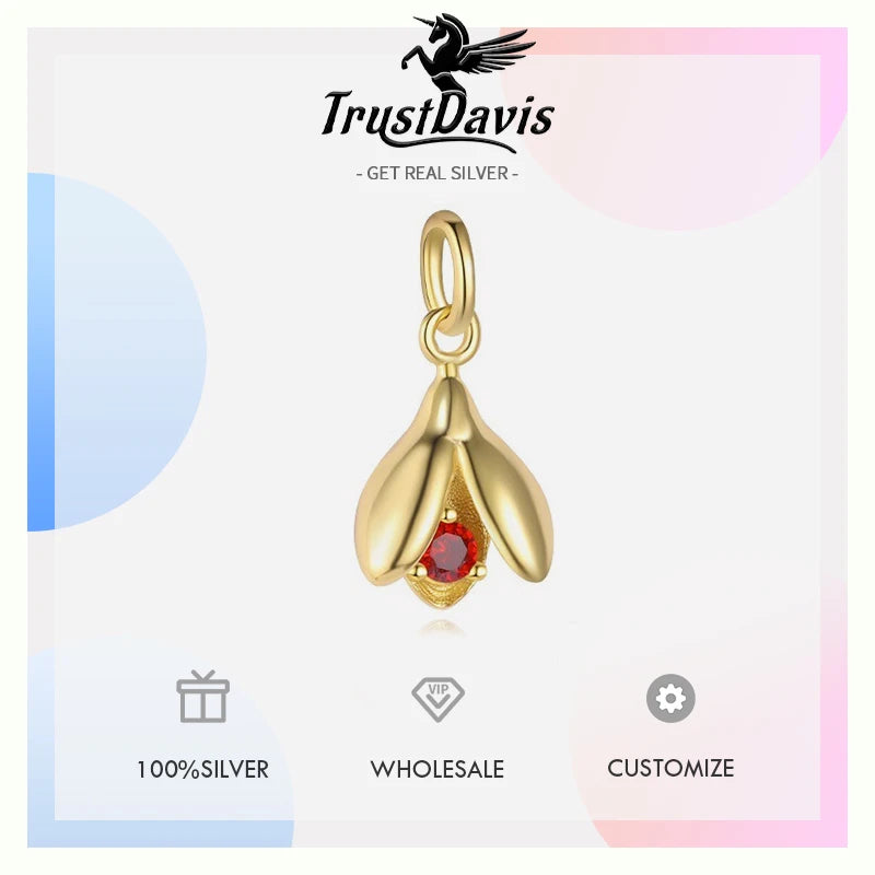 Trustdavis Real 925 Sterling Silver Feshion Simple 12 Months Birth Flower Pendant  DIY for Women Girls Fine Jewelry DS4742