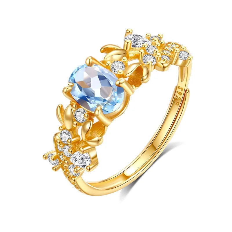 TrustDavis 925 Sterling Silver Women's  Fashion Sweet Bauhinia Natural Crystal Stone Ring for Women Girls Jewelry Gift DS4421