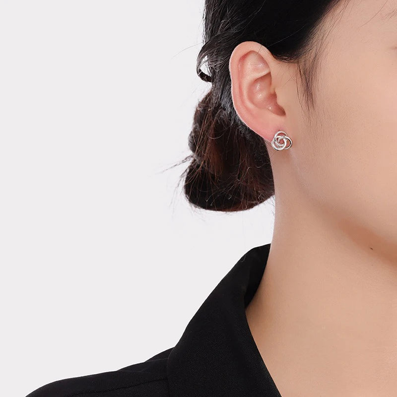 TrustDavis 925 Sterling Silver Women's Stud Earrings Fashion Simple Rose Hoop Earrings for Women Girls Jewelry Gift DS4407