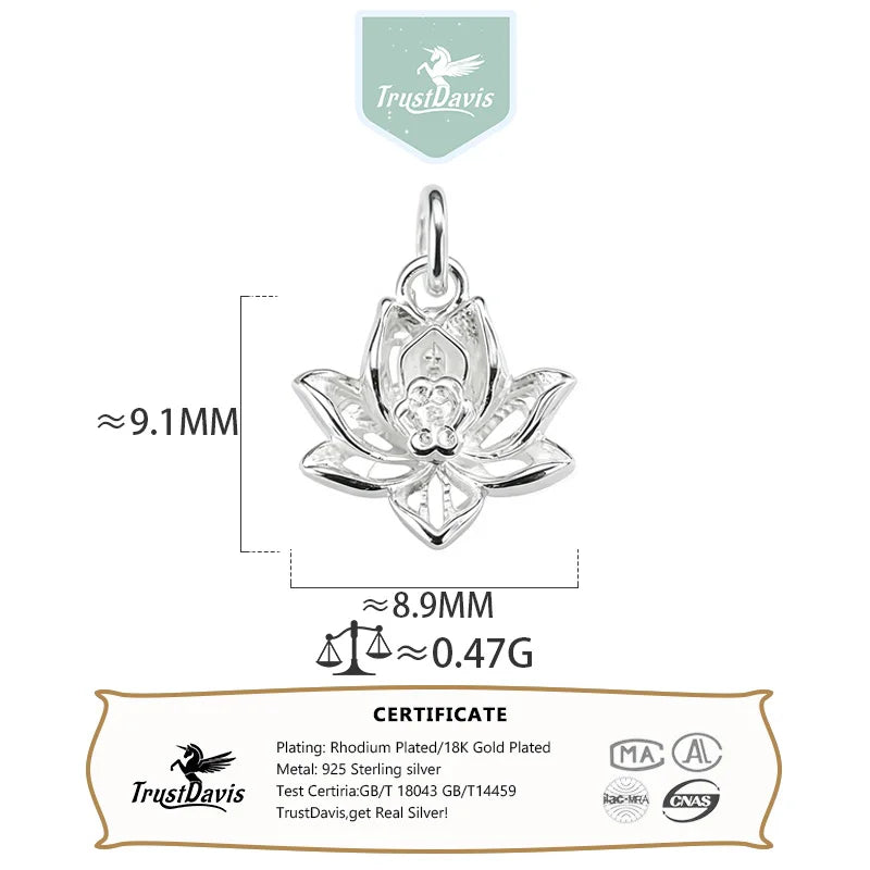 TrustDavis Real 925 Sterling Silver Star Lotus Charm Pendant for Making Necklace Handmade DIY Accessories Fine Jewelry DZ1821