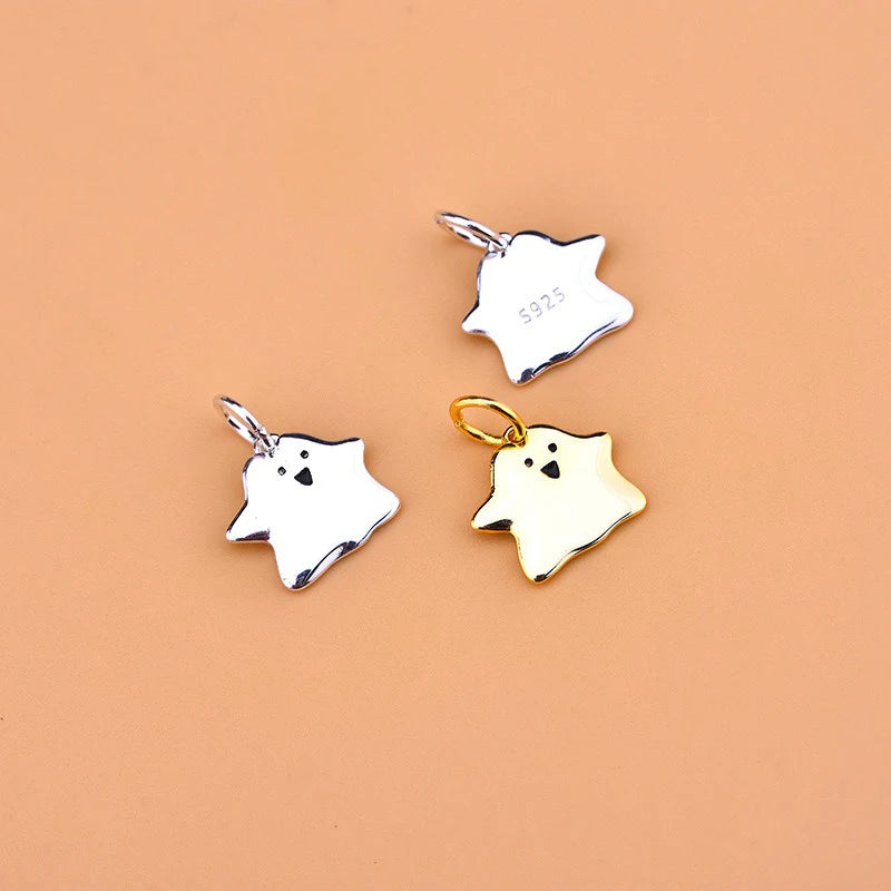 TrustDavis Real 925 Sterling Silver Personality Cute Ghost Halloween Charm Pendant Handmade DIY Accessories Jewelry DZ1810