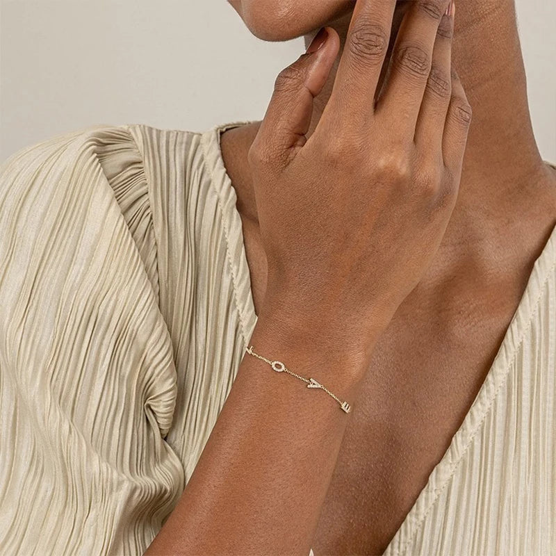 TrustDavis Girls 925 Sterling Silver Fashion Sweet LOVE letter zircon bracelet for Women Girl  Birthday Gift Fine Jewelry DS4706