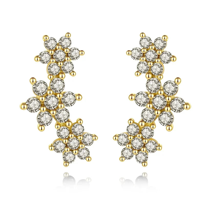 TrustDavis Real 925 Sterling Silver Earring 18K Gold Black CZ Earrings Jewelry Wedding Anniversary Party Gift DF058