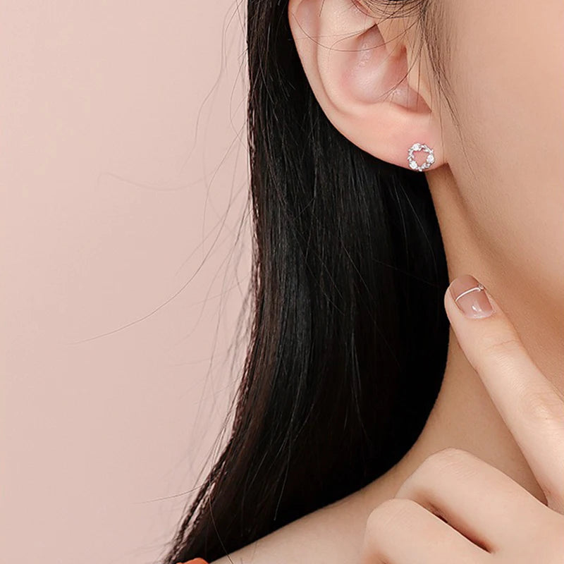 Zircon Round Branch and Leaf Earrings DS4284