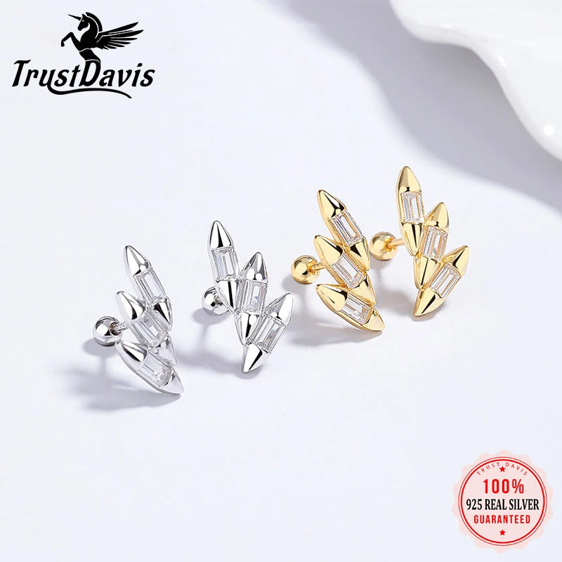 TrustDavis Genuine Fashion 925 Sterling Silver Vintage Stud Earrings Irregular Party for Women Fine Jewelry Brincos DS4024
