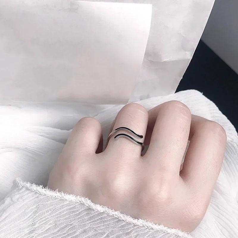 Trustdavis Real 925 Sterling Silver Fashion Wave Pattern Simple Adjustable Ring Vintage Jewelry Dl0055