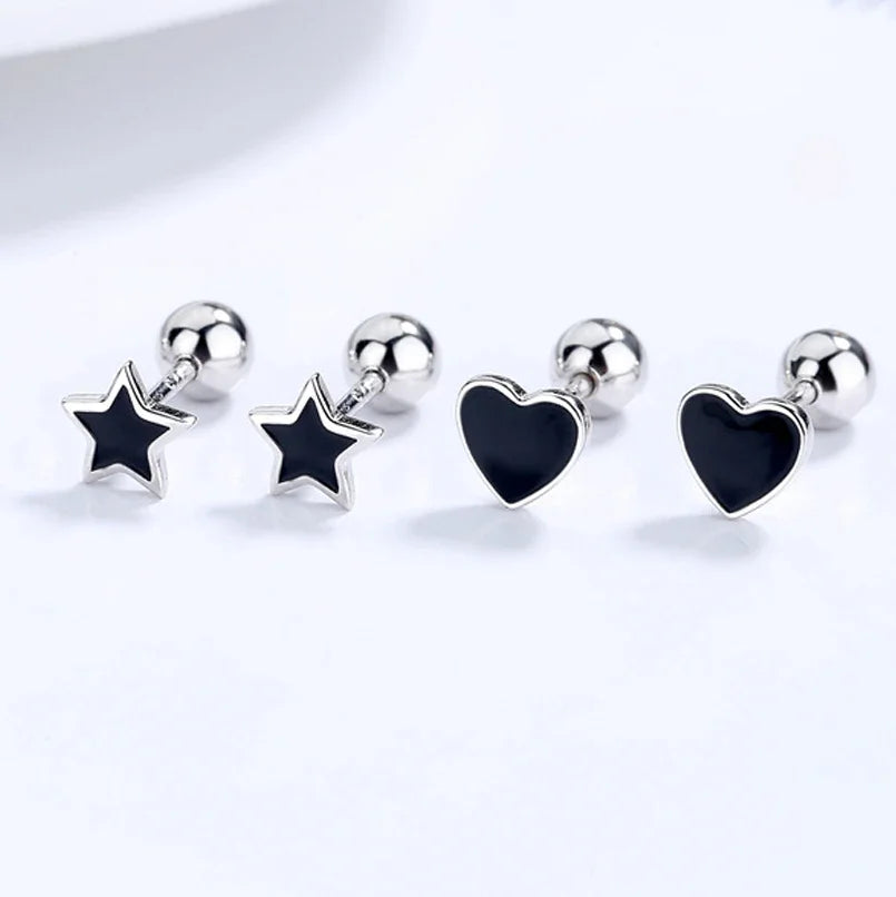 TrustDavis Real 925 Sterling Silver Heart Star Bead Screw Stud Earrings For Women Valentine's Day Fine S925 Jewelry Gift DA2871