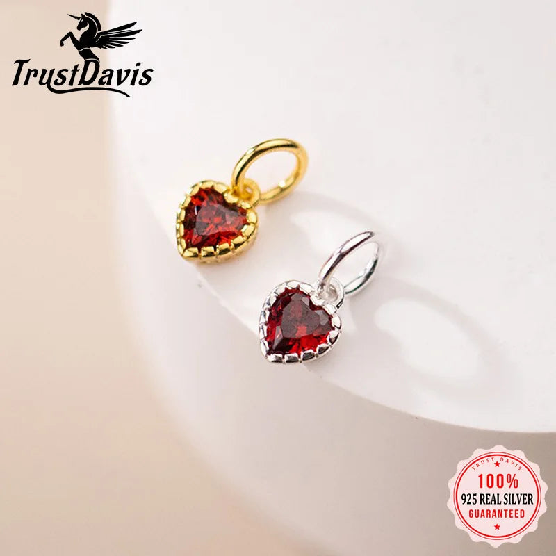 TrustDavis 925 Sterling Silver Fashion Cute Colorful Zircon Heart Pendant DIY Necklace Bracelet Accessories Fine Jewelry DZ1844
