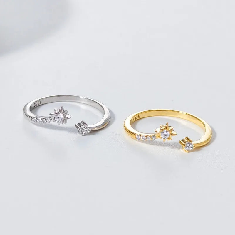 Fashion Simple Eight-pointed Star Zircon Open Ring for Women DS4975