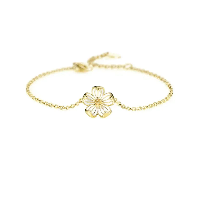 TrustDavis Real 925 Sterling Silver Daisy Flower Necklaces Bracelet Stud Earring For Daughter Girls Birthday Gift Jewelry LB090