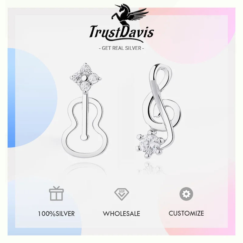 Silver Musical Note Guitar Stud Earrings DS4786