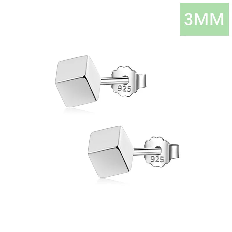 Trustadavis Real 925 Sterling Silver Fashion Sweet Geometric 2/3/4mm Squares Stud Earrings For Women Wedding Fine Jewelry DA275