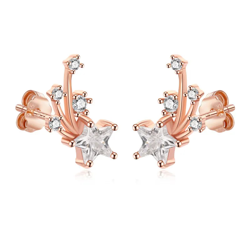 TrustDavis Genuine 925 Sterling Silver Sweet Symmetry Star CZ Stud Earrings For Fashion Woman Wedding Party Fine Jewelry DA1232