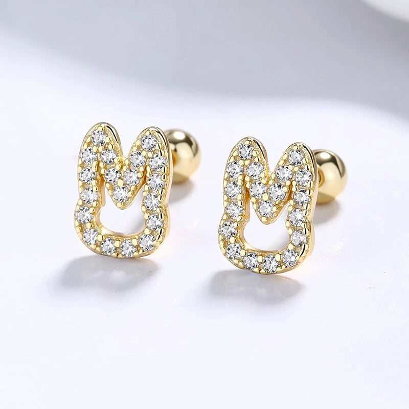 Rabbit Stud Earrings Cute Hollow Rabbit CZ Screw Earrings DS4998