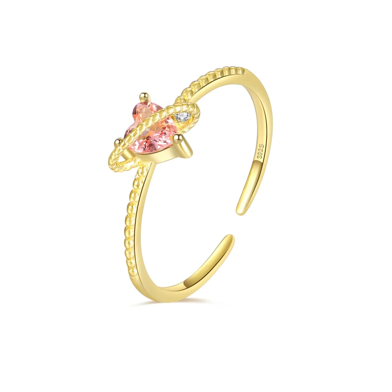 TrustDavis Girls Real 925 Sterling Silver Ring Romantic Heart Zircon Open Size For Women Girls Birthday Jewelry Gift DS4148