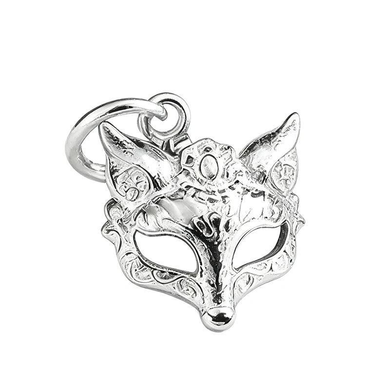 TrustDavis Real 925 Sterling Silver Personality Fine Cute Fox Mask Charm Pendant Handmade DIY Accessories Jewelry DZ1814