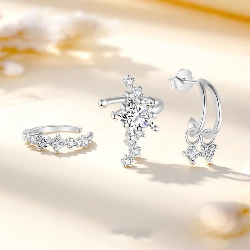 Star Moon Zircon Single Clips Earrings  DS4749