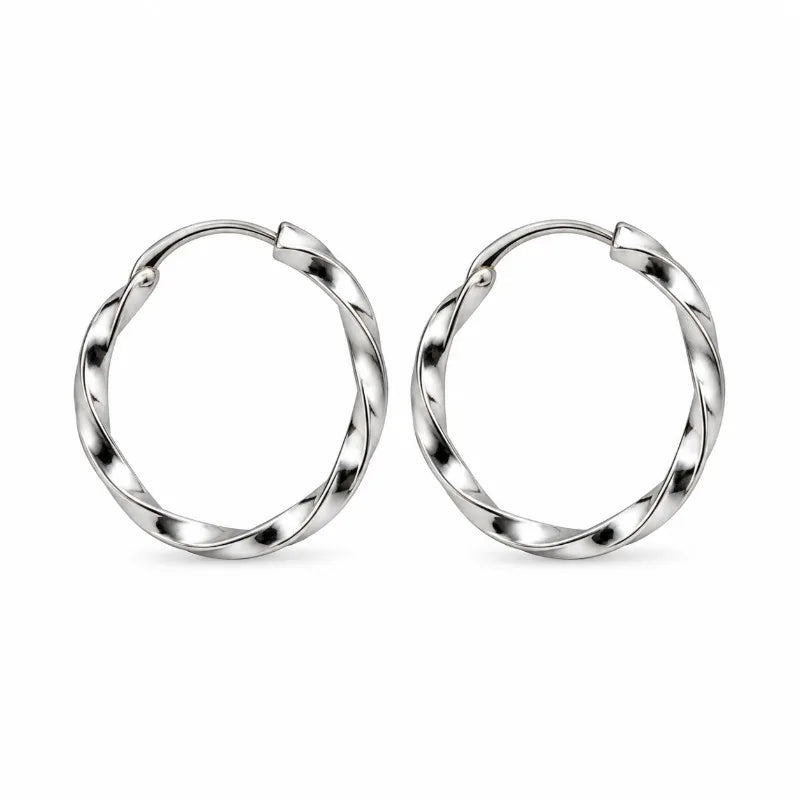 Silver Twisted Braided Hoop Earrings DS4966