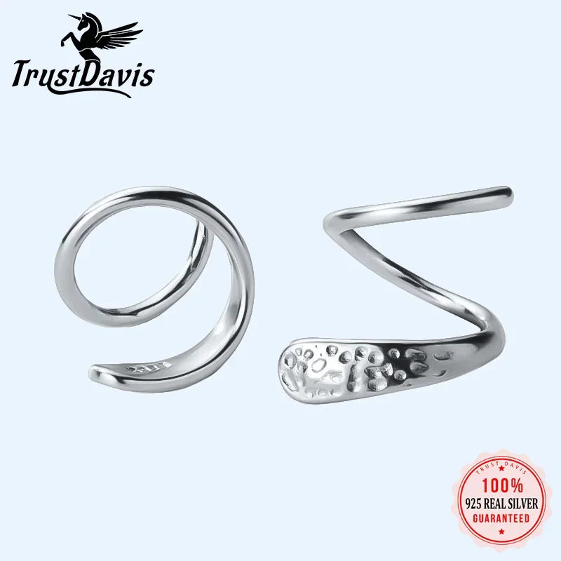 Trustdavis 100% 925 Sterling Silver Women's Snakelike Ear Bones Ear Buckle Ring Tightly Packed Mini Double Ring Earrings DA266