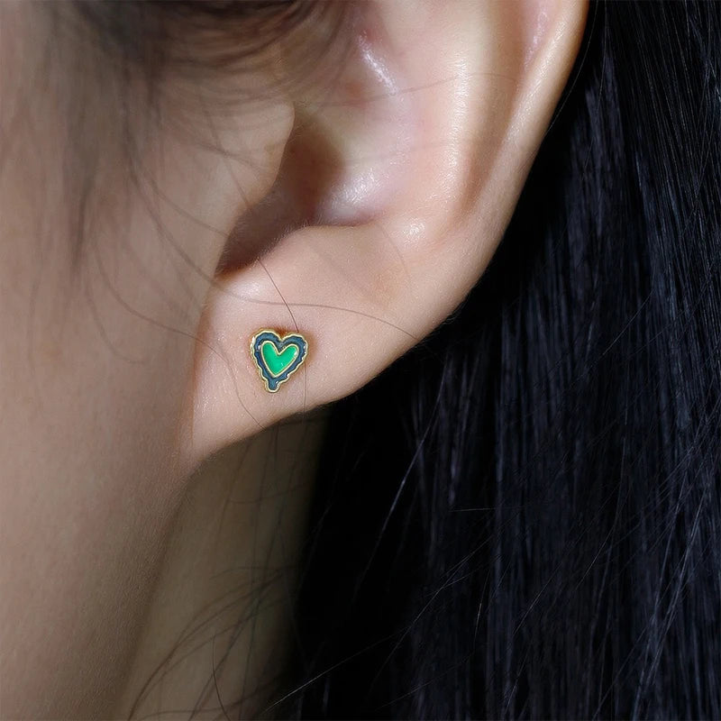 TrustDavis 925 Sterling Silver Women's Fashion Simple Epoxy Heart Screw Earrings for Women Girls Jewelry Gift DS4328