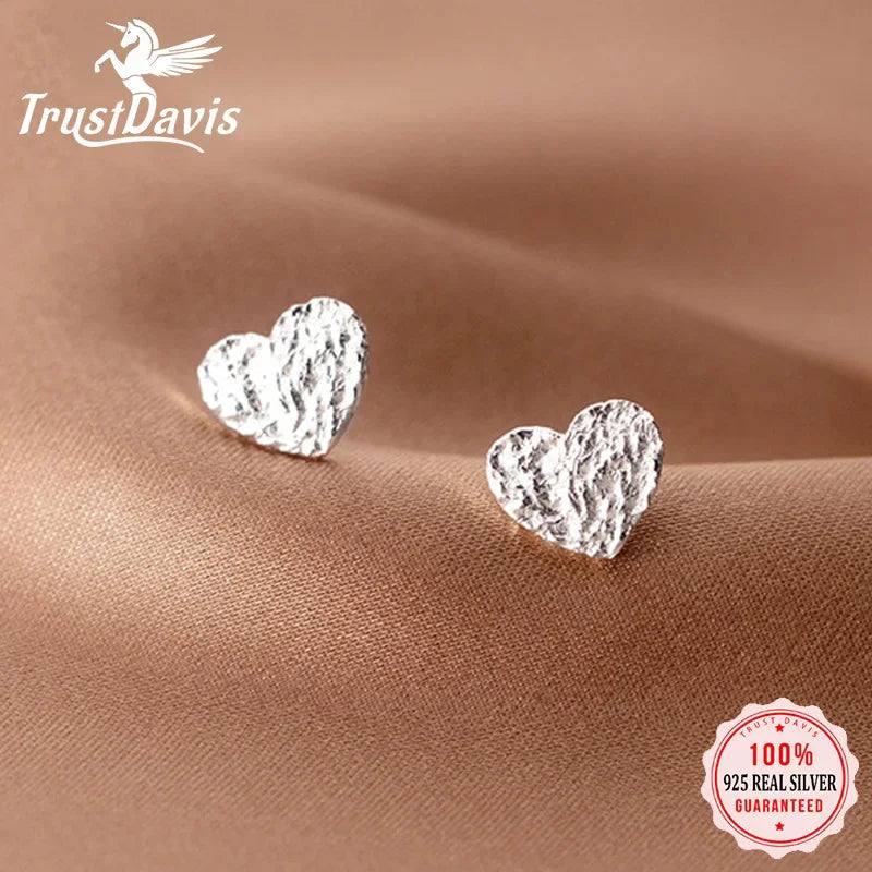 TrustDavis Real 925 Sterling Silver Earrings For Women Wedding Valentine's Day Tin Foil Irregular Earring Jewelry Gift DA2853