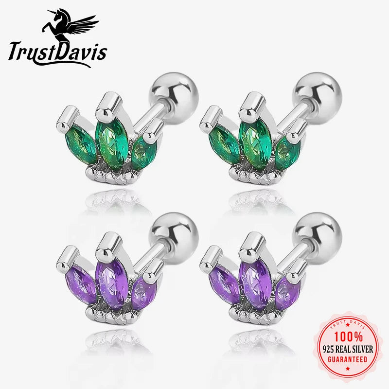 Trustdavis Real 925 Sterling Silver Fashion Horse Eye Colour CZ Beads Screw Earring For Women Wedding Party Fine Jewelry DG0093