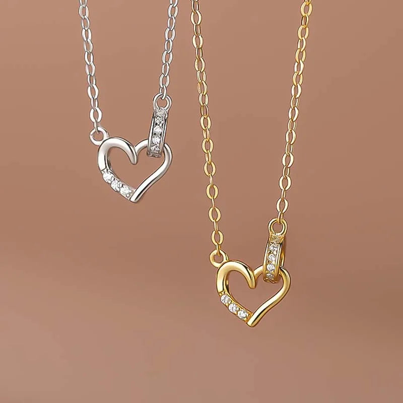 TrustDavis Real 925 Sterling Silver Necklace Romantic Heart CZ Pendant for Women Daughter Birthday Gift Fine Jewelry DA4170
