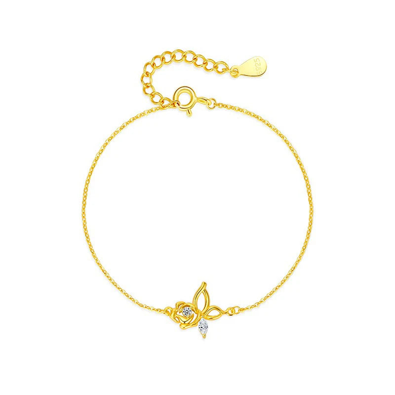 TrustDavis 925 Sterling Silver Women's Fashion Zircon Simple Rose Butterfly Zircon Necklace for Women Girls Jewelry Gift DS4435