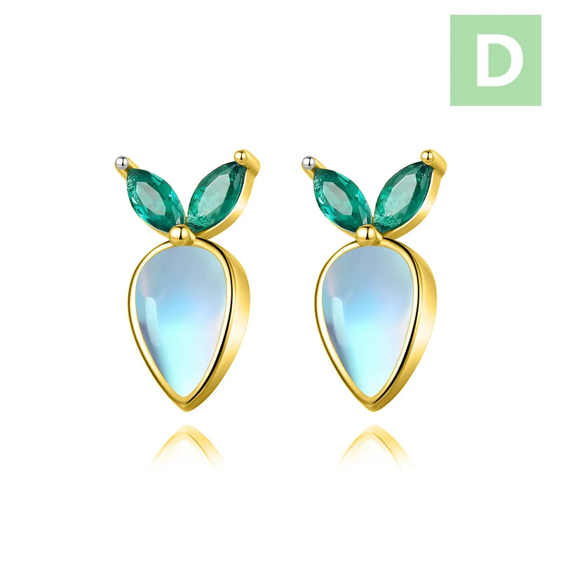 TrustDavis Real 925 Sterling Silver Fashion Moonstone Radish Firefly Stud Earrings for Daughter Girls Fine Jewelry Gift  DZ1707
