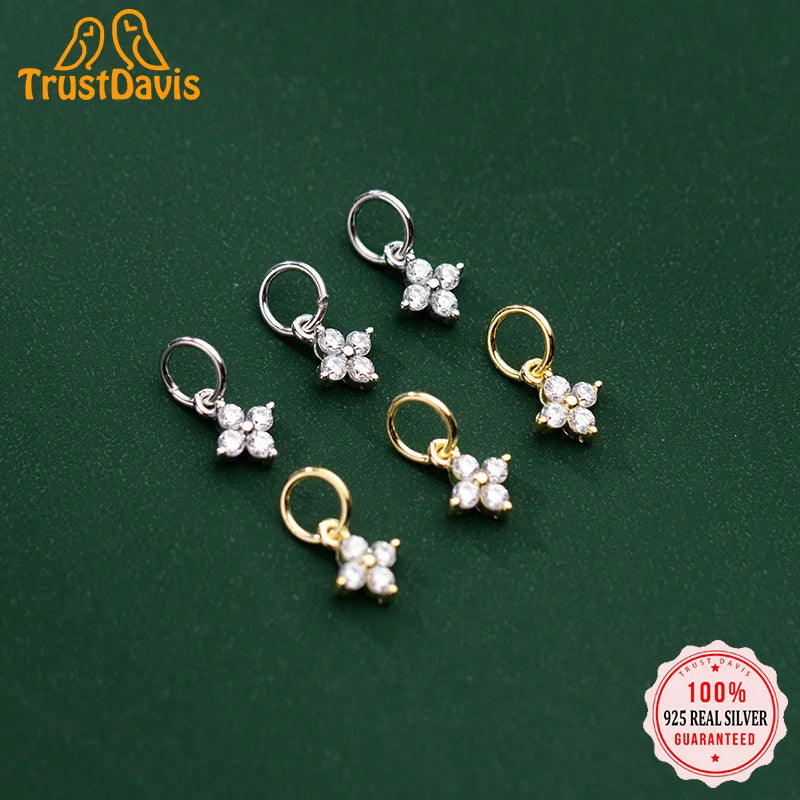 TrustDavis Real S925 Sterling Silver Fashion Geometric CZ Charms Pendant For Bracelet or Necklace DIY Accessories Jewelry HY303