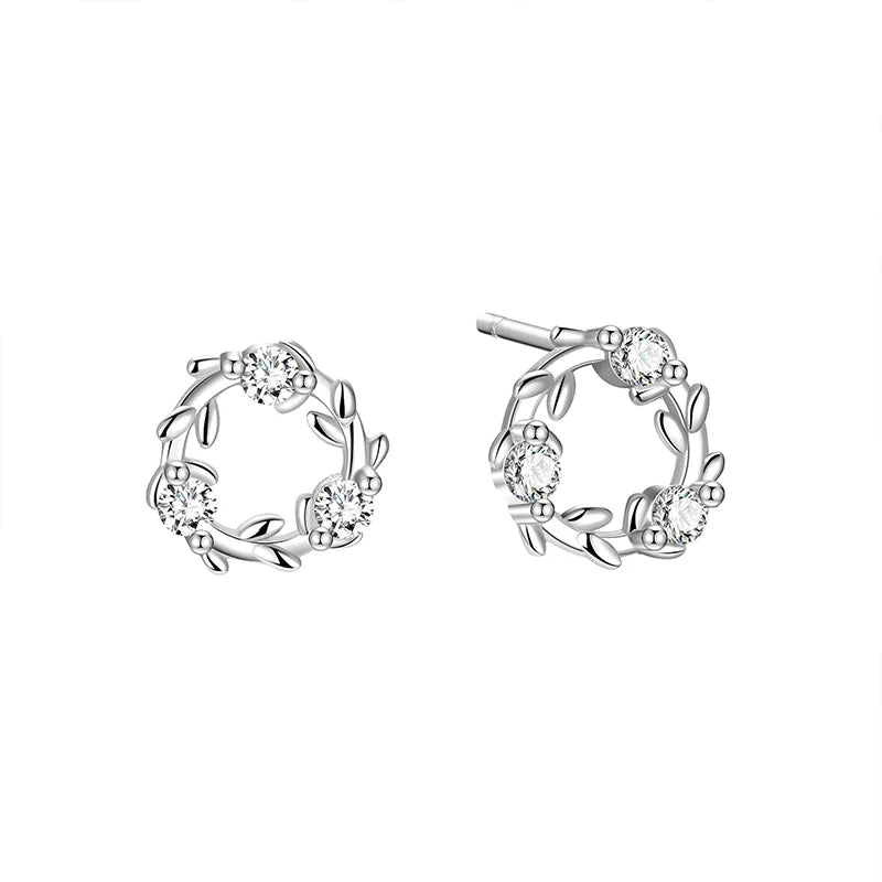 Zircon Round Branch and Leaf Earrings DS4284