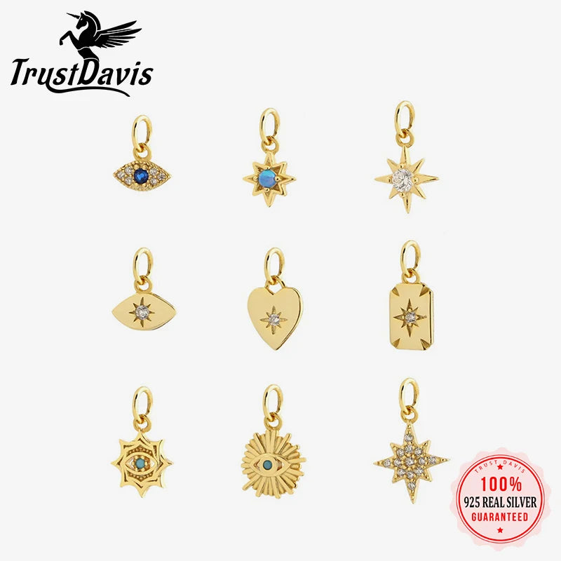 TrustDavis Real 925 Sterling Silver Fashion Cute Heart Star Charm Pendant Handmade DIY Accessories Fine Jewelry Wholesale DZ1813