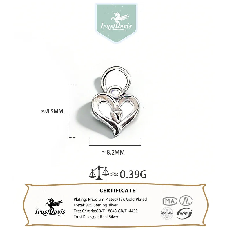 TrustDavis 925 Sterling Silver Fashion Classic Charm Cute Heart Pendant DIY Necklace Bracelet Accessories Fine Jewelry DZ1845