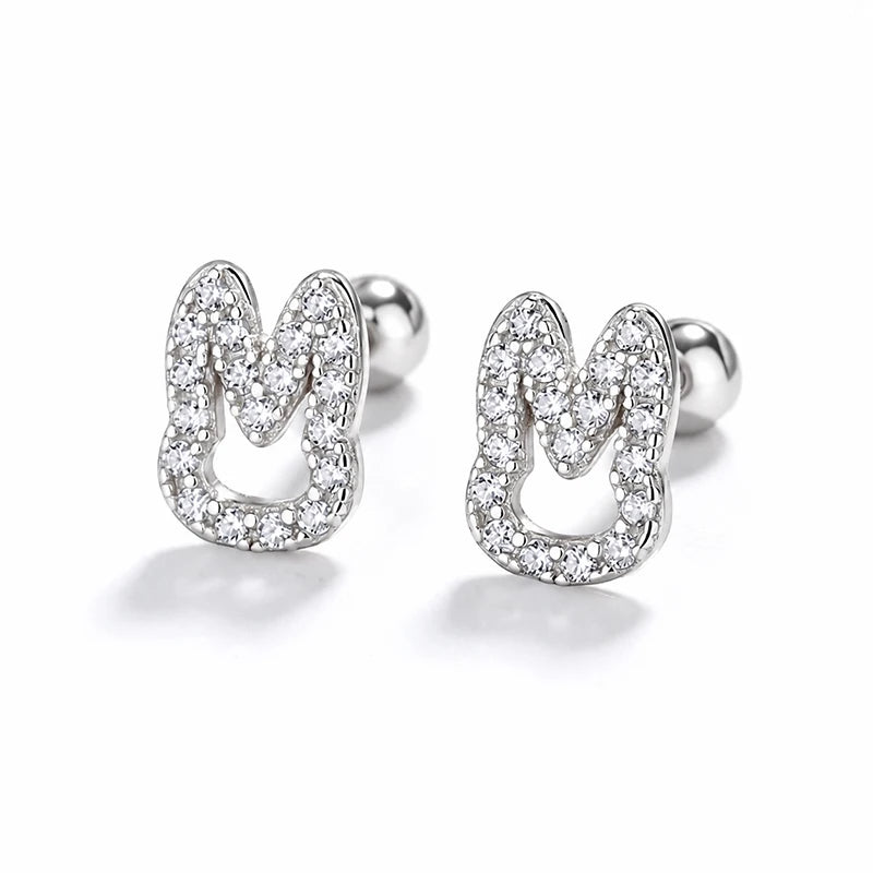 Rabbit Stud Earrings Cute Hollow Rabbit CZ Screw Earrings DS4998