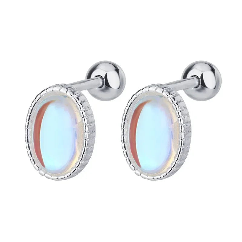Trustdavis Real 925 Sterling Silver Personality Elliptical Moonlight Stone Earrings Stud Earrings For Women Fine Jewelry DS4066