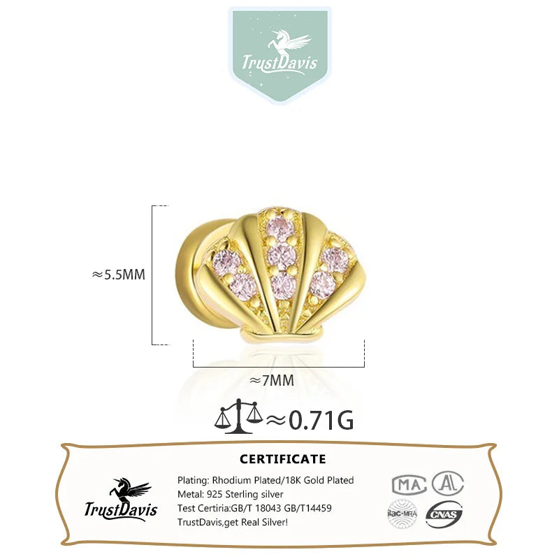 TrustDavis Real 925 Sterling Silver Fashion Sweet Starfish Seashell Mermaid Tail Earrings for Women Girls Jewelry Gift DS4735