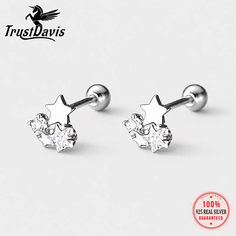 Star-shaped Zircon Silver Stud Earrings DS4904
