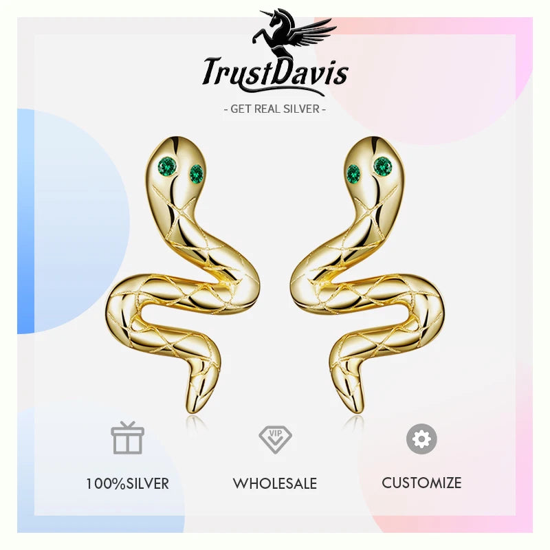TrustDavis Real 925 Sterling Silver Women's Stud Earring Fashion Snake Spiral Earrings for Women Girls Jewelry Gifts DS4246