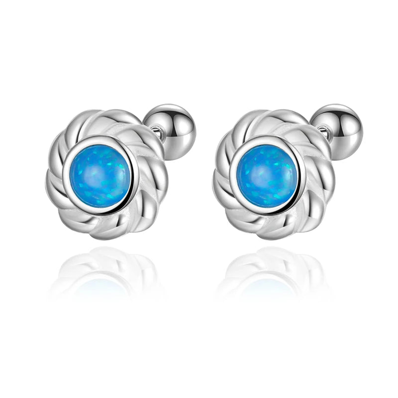 TrustDavis Girls 100% 999 Sterling Silver Trendy Opal Stud Earrings Gift for Women Young Daughter Birthday Party DS4569