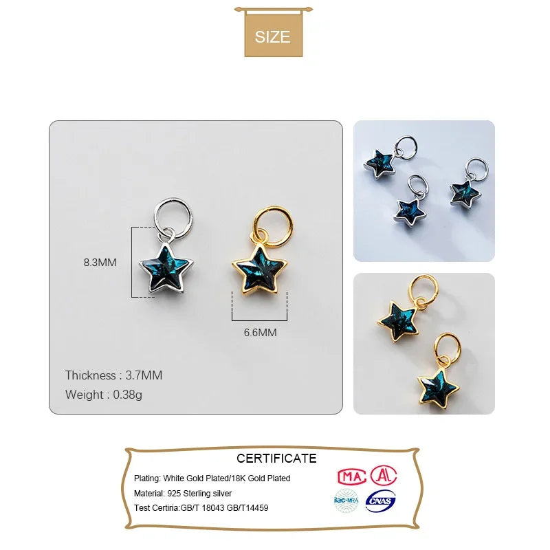 Star Blue Shiny CZ Charm Pendant  DZ298