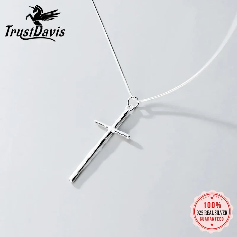 TrustDavis Real 925 Sterling Silver Minimalist Cross Clavicle Necklace For Women Wedding Anniversary Party Fine Jewelry DA1389