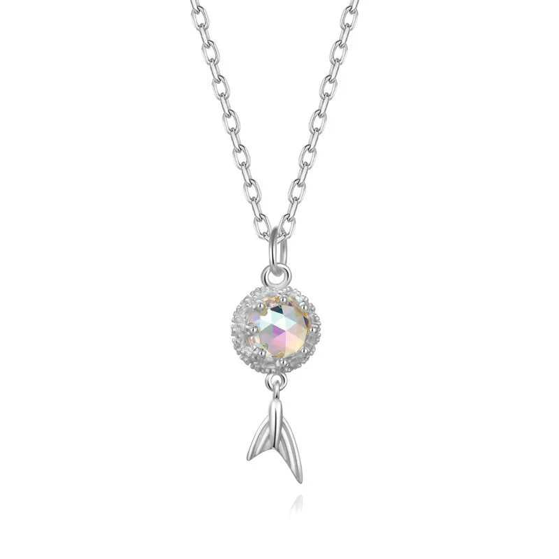 Trustdavis Genuine 925 Sterling Silver Fashion  Mermaid Tail Rainbow Gem Short Necklace for Women Wedding Jewelry Gift DS4130